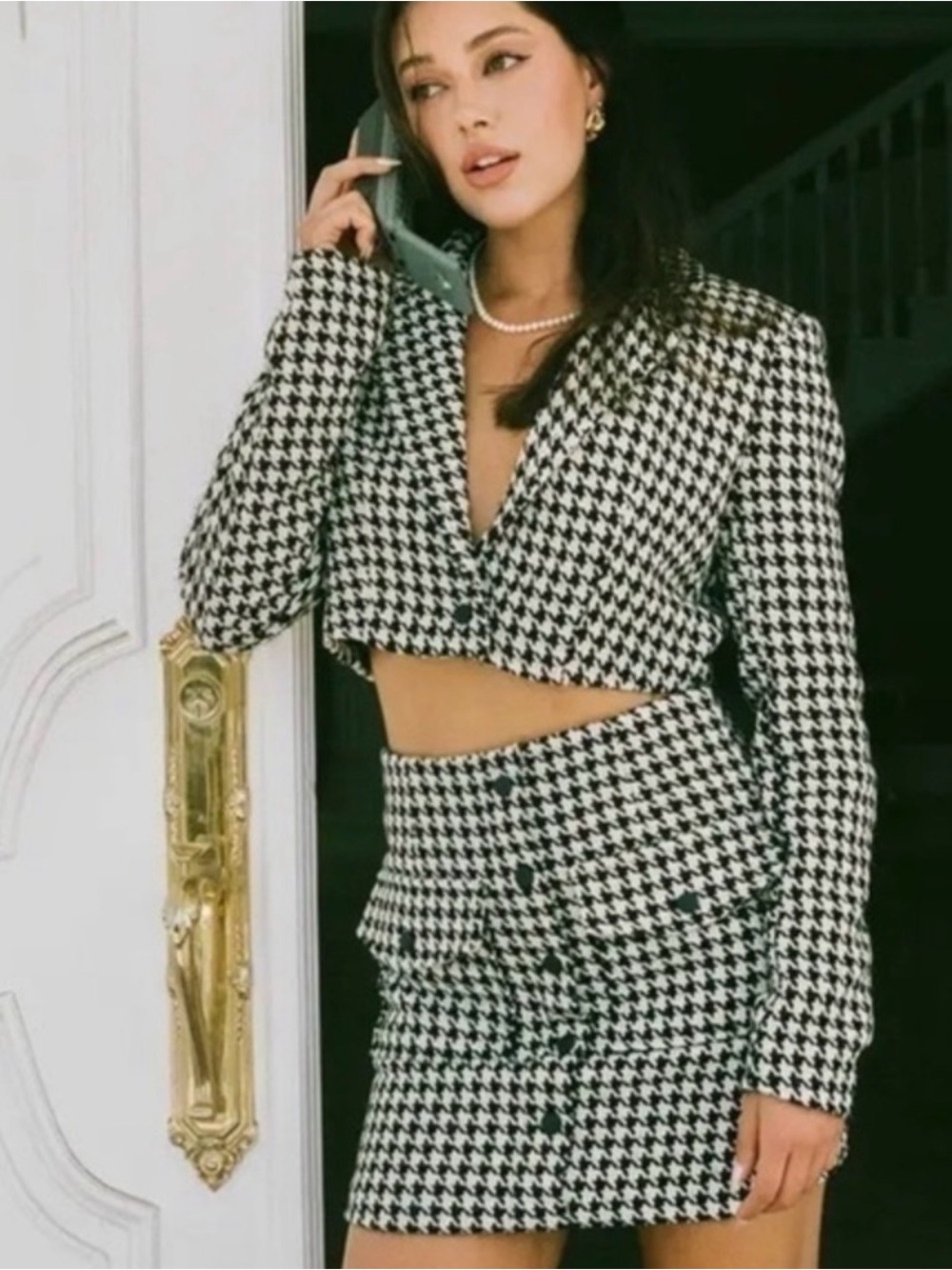 WAYF
X Jourdan Sloane as If Houndstooth Check Skirt
